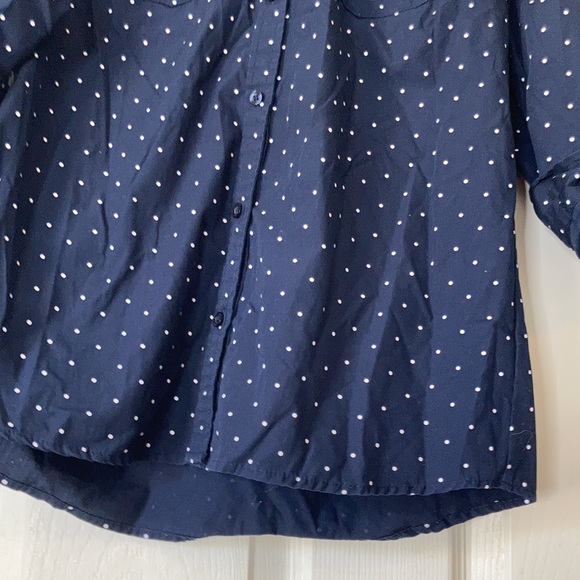 Laura Scott navy and white collared button front button up button down shirt top - Picture 5 of 17